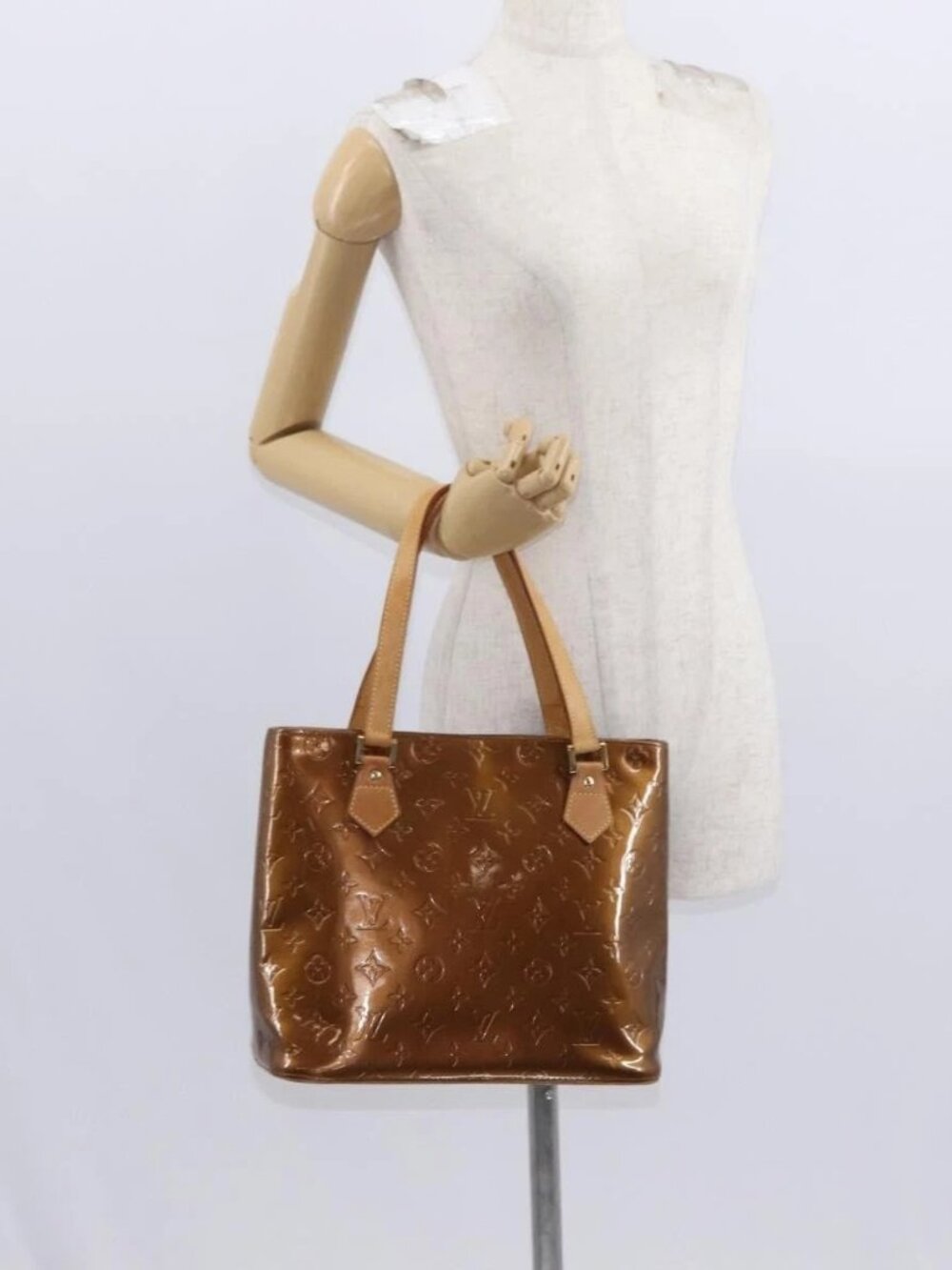 LOUIS VUITTON Monogram Vernis Houston Hand Bag Bronze M91122 LV Auth gh1578